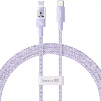 USB-C uz Lightning ātrās uzlādes kabelis Baseus Gem 1 m 20 W violets, neilona apvalks, 7 kontaktu Lightning