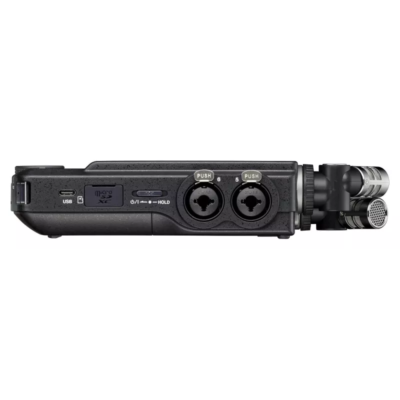 Portatīvais daudzceliņu audio ierakstītājs Tascam Portacapture X8 — 6 kanāli, 24/32 biti, līdz 96 kHz, 4 XLR/TRS kombinētās ieejas, SD karte, USB‑C, baterija vai tīkls
