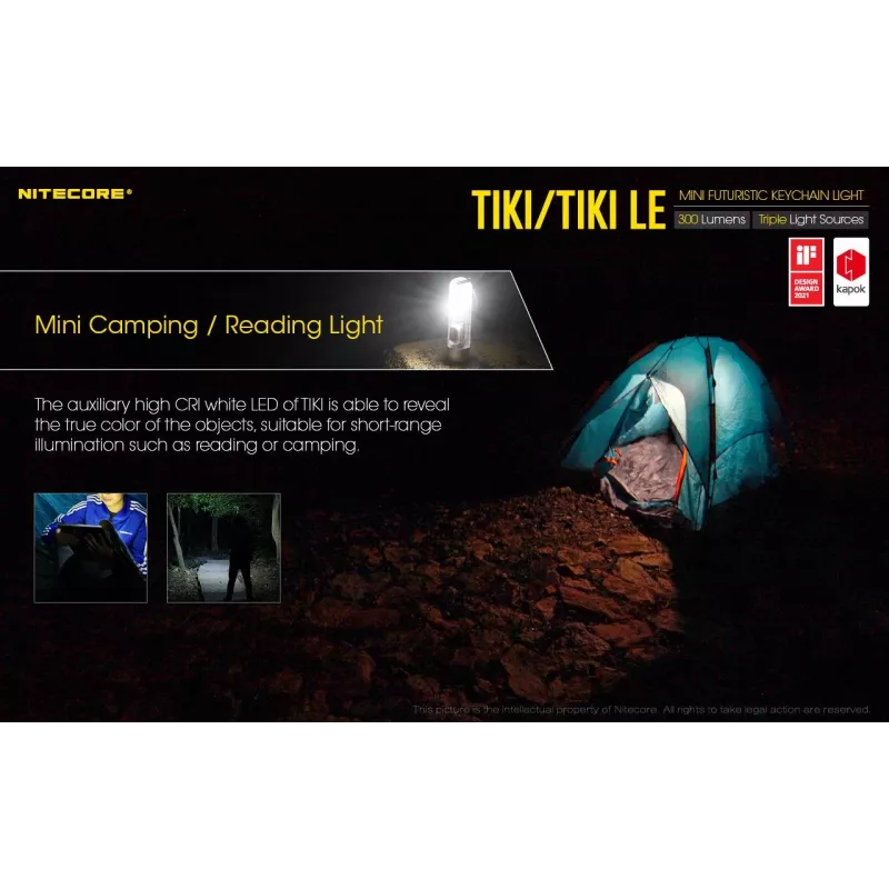Rokas lukturītis Nitecore TIKI LE — 300 lm, uzlādējams ar USB, polikarbonāts, IP66, triecienizturīgs, 10,5 g, 55 mm, Melns