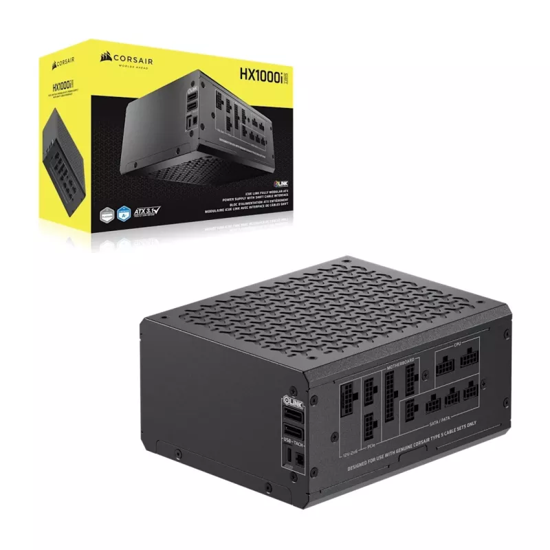 Barošanas bloks CORSAIR HX1000i 1000 W, 24-pin ATX, 80 PLUS Platinum, 140 mm ventilators, ATX melns