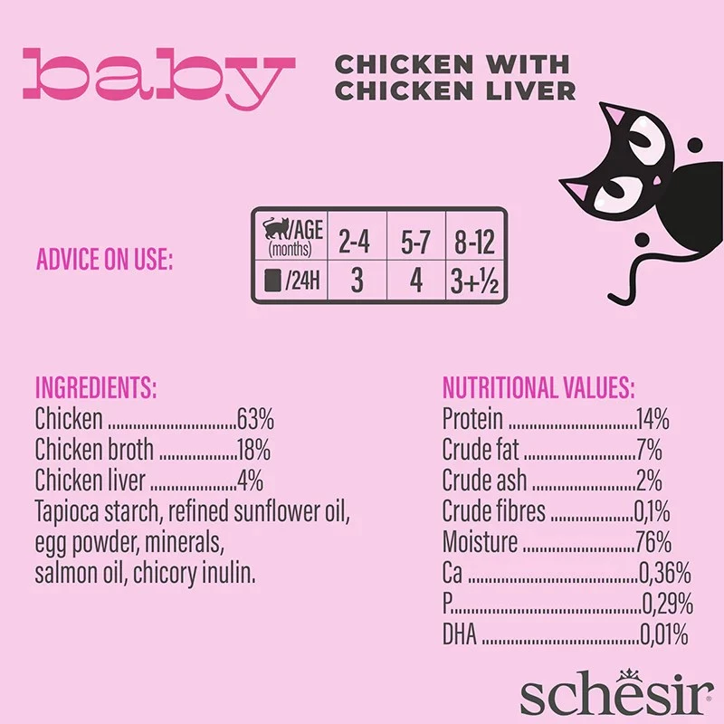 Slapjā kaķu barība Agras Pet Foods Schesir Baby in Brühe 70 g — vista, bez graudiem, junior kaķiem