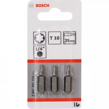 Bosch skrūvgrieža uzgalis, īpaši ciets, 3 gab., Torx, T10, tērauds, T10, 25 mm