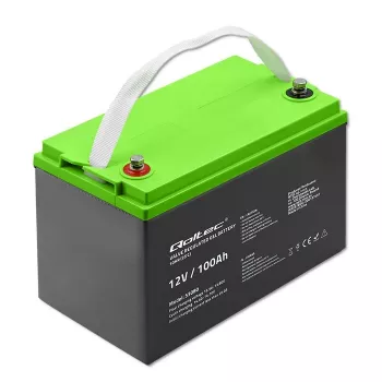 Gēla akumulators QOLTEC 53080 12V 100Ah — hermētisks uzlādējams akumulators rezerves barošanai