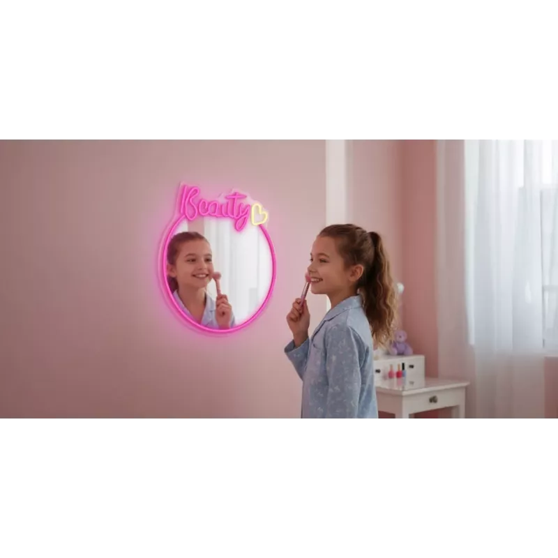 LED Neona spoguļa gaisma MANTA MASNL130PK Style Neon Lights BEAUTY, rozā akcents, dekoratīvs spoguļa apgaismojums
