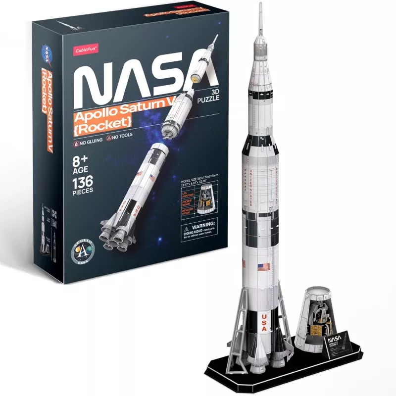 3D puzzle cubicfun Apollo Saturn raķetes modelis — mēroga montāžas izglītojošais komplekts