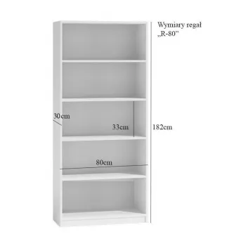 biroja grāmatu skapis top e shop R80 SONOMA, ozola apdare, 5 plaukti, 800×300×1820 mm