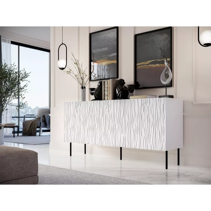 Kumode cama meble JUNGLE 152x40,5x74,5 cm balta matēta ar melnām kājām