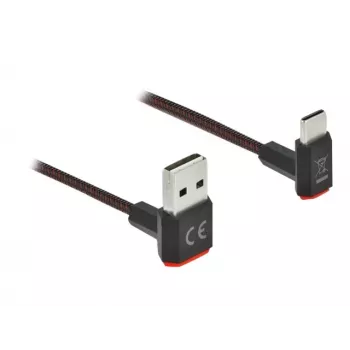 DeLOCK EASY-USB 2.0 kabelis, Type-A spraudnis uz Type-C vīrišķais leņķveida, 0,2 m, melns