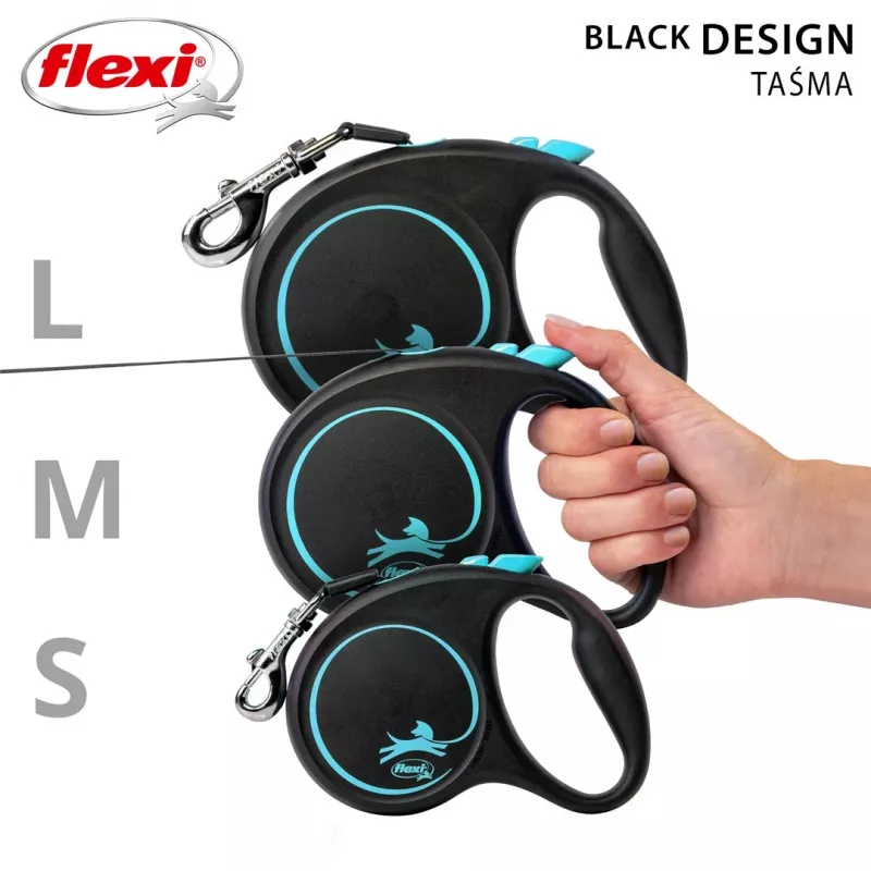 Ievelkamā suņu pavada Flexi flexi Melns Design M — 5 m garums, lentes veids, maks. slodze 25 kg, ergonomisks rokturis