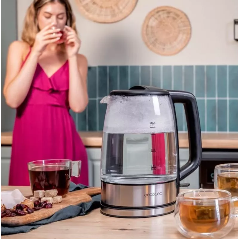 Cecotec tējkanna | ThermoSense 340 Clear | elektriskā | 2200 W | 1,7 L | stikla | 360° rotācijas pamatne | caurspīdīga