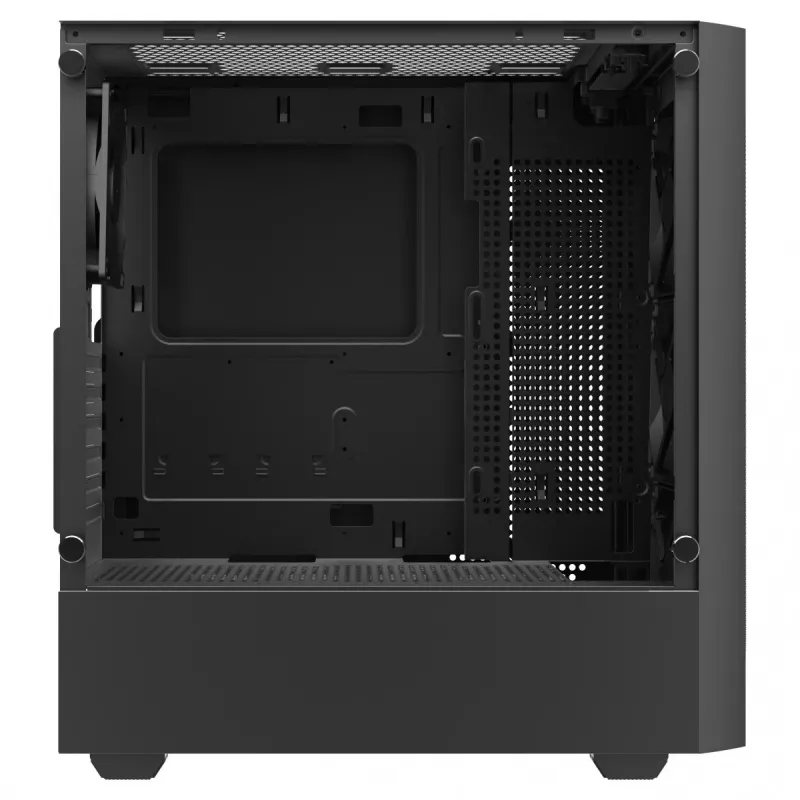 PC korpuss SAVIO Noctis Flow — Cube Mini‑ITX/Micro‑ATX/ATX, 3x120mm priekšā, 1x120mm aizmugurē, 2x3.5 collu + 3x2.5 collu sloti, rūdīts stikls