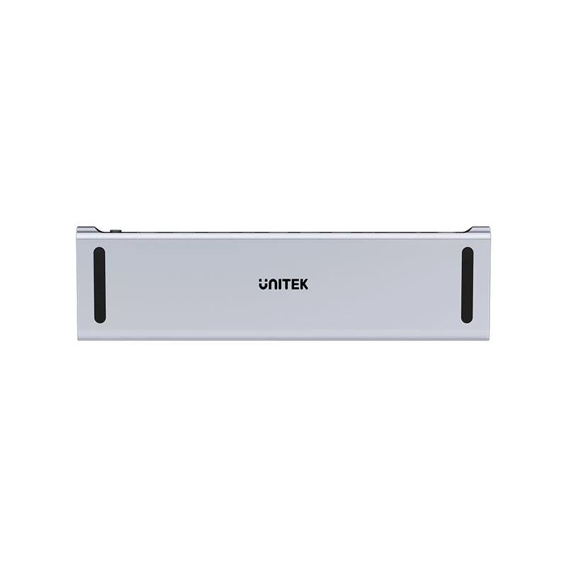 KVM slēdzis Unitek D1106AGY01 USB-C trīskāršs 4K dokstacija ar KVM, 3x USB-A, 5x USB-C, HDMI×2, DP×1, RJ-45, SD lasītājs, 3840×2160@60Hz, alumīnijs