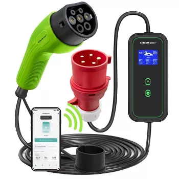Qoltec Mobile EV Car Charger Adjustable 2in1 Type2 | 7kW | 230V | CEE 3 PIN | Wi-fi | LCD | Portable | Wallbox | 5m