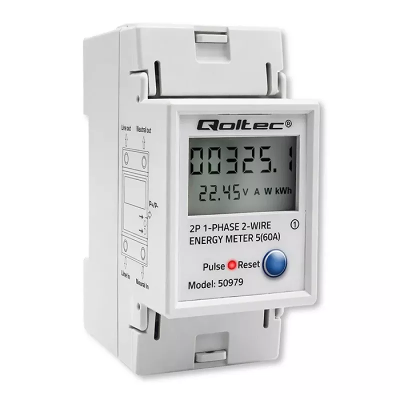 Elektrības skaitītājs QOLTEC vienfāzes DIN-iežugam 230V (MPN 50979)