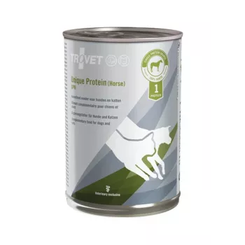 Mitrā suņu barība TROVET Horse Adult 400 g — veterinārā diēta, zirga garša, 82% mitrums, 8,5% olbaltumvielas, 5% tauki