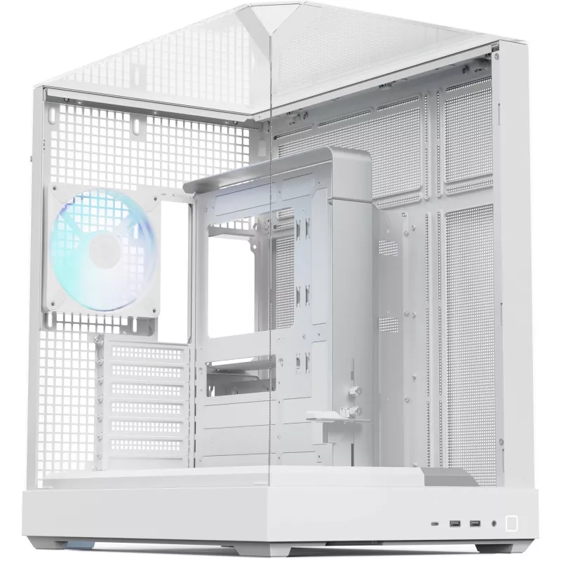 APNX Tower korpuss V2 — balts, rūdīta stikla paneļi x3