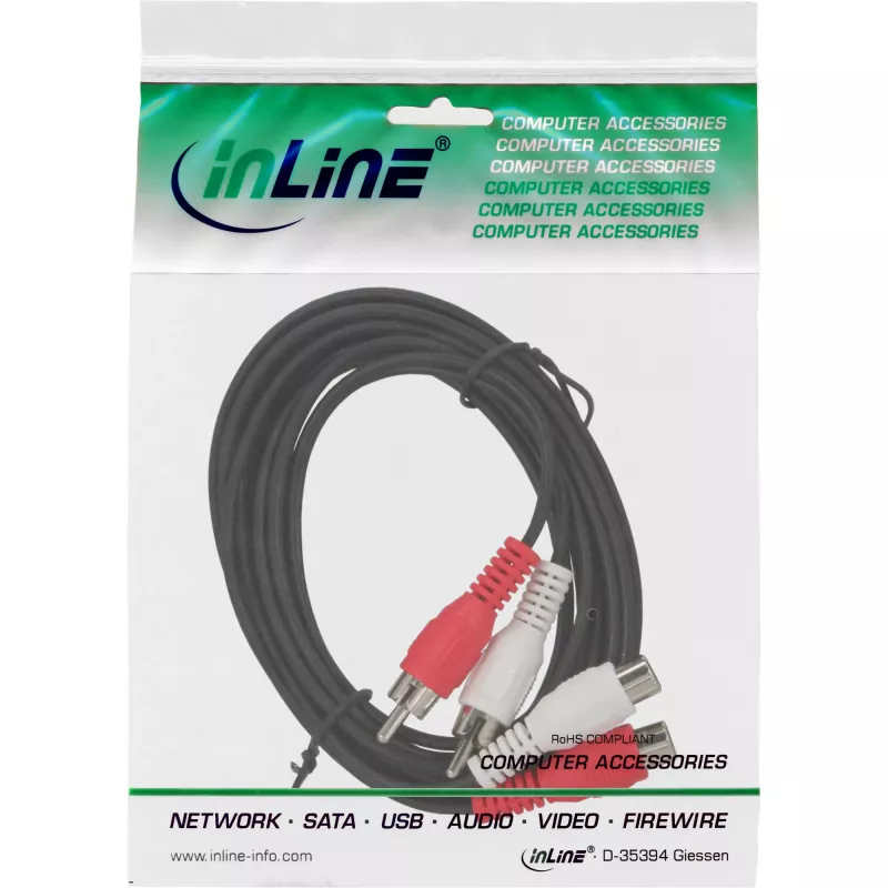 InLine Audio Kabelis 2x RCA vīriešu / sieviešu 20m, 2 x RCA, Vīriešu, 2 x RCA, Sieviešu, 20 m, Melns