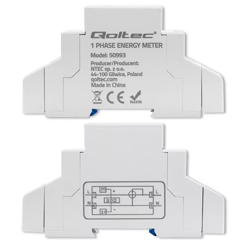 Vienfāzes elektroniskais skaitītājs QOLTEC 50993 230V 30A