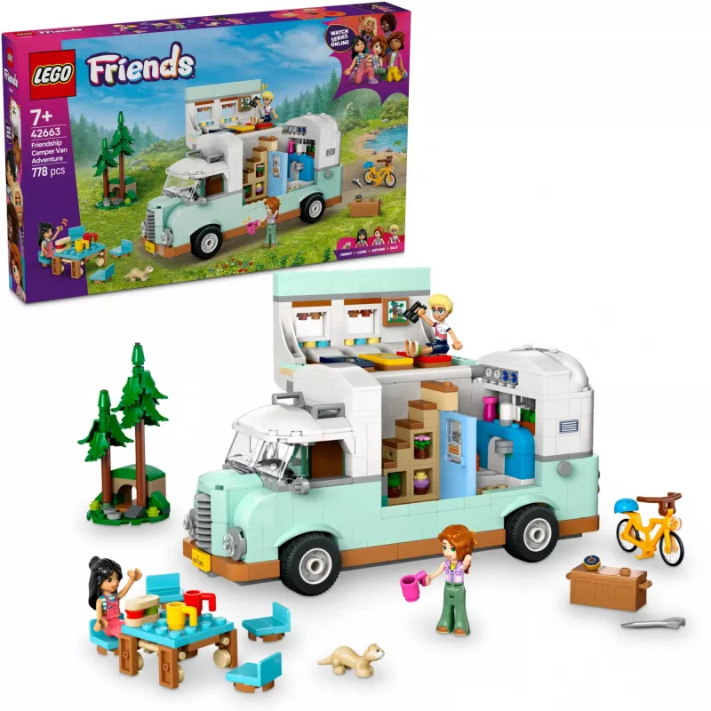 LEGO kempera komplekts 42663 — LEGO Friends kemperis, 778 detaļas, 3 minilelles, vecums 7+