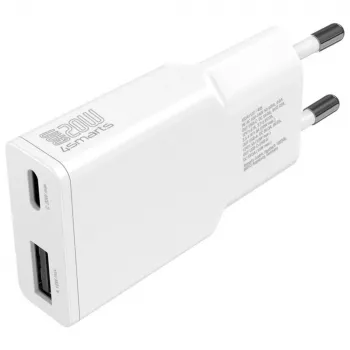 Mobilās ierīces lādētājs 4smarts 541509 — 100–240V, USB-A + USB-C, 1,5 m kabelis, ātrā uzlāde, balts