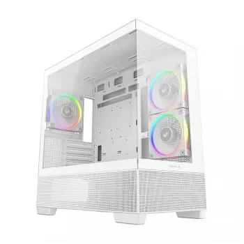 PC Midi Tower korpuss DeepCool CG380 3F WH — Balts, 235×437×451 mm, atbalsta 2,5 collu/3,5 collu, apakšā novietots barošanas bloks, 3x 120 mm ventilatori iekļauti
