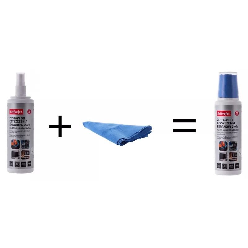 Aprīkojuma tīrīšanas sausās drānas un šķidrums ActiveJet AOC-269, mikrošķiedras lupatiņa 200x200 mm, 250 ml aerosols, 2 gab.