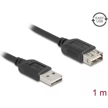 USB A uz USB A kabelis DELOCK 81512 — USB 2.0, 1 m, melns, apzeltīti kontakti