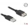 USB A uz USB A kabelis DELOCK 81512 — USB 2.0, 1 m, melns, apzeltīti kontakti