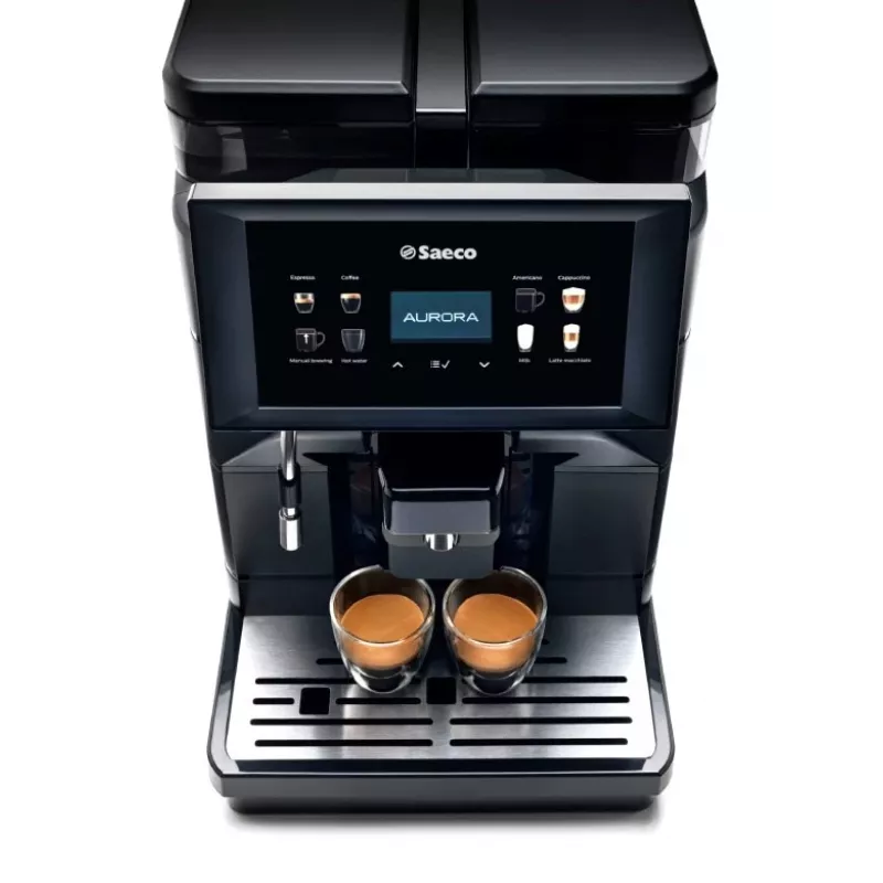 Pilnībā automātiska kafijas automāts Saeco AURORA M2 — 1900 W, 4 l ūdens tvertne, 1,2 kg pupiņu tvertne, iebūvēta dzirnaviņas un piena putotājs, TFT skārienjutīgais displejs