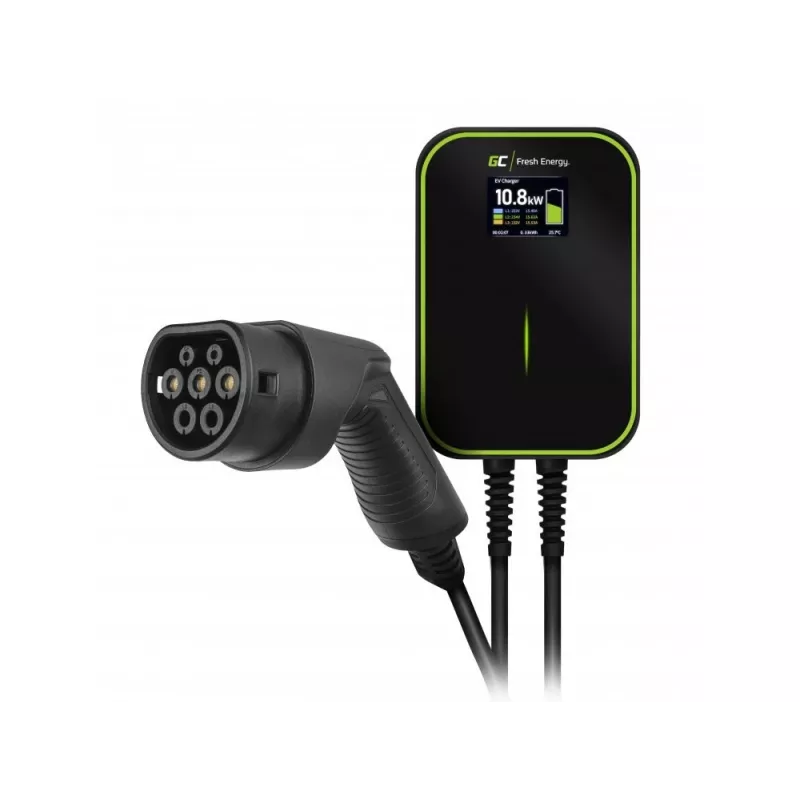 Elektromobiļa uzlādes stacija zaļa Cell EV14 22 kW melna alumīnija, pie sienas stiprināma