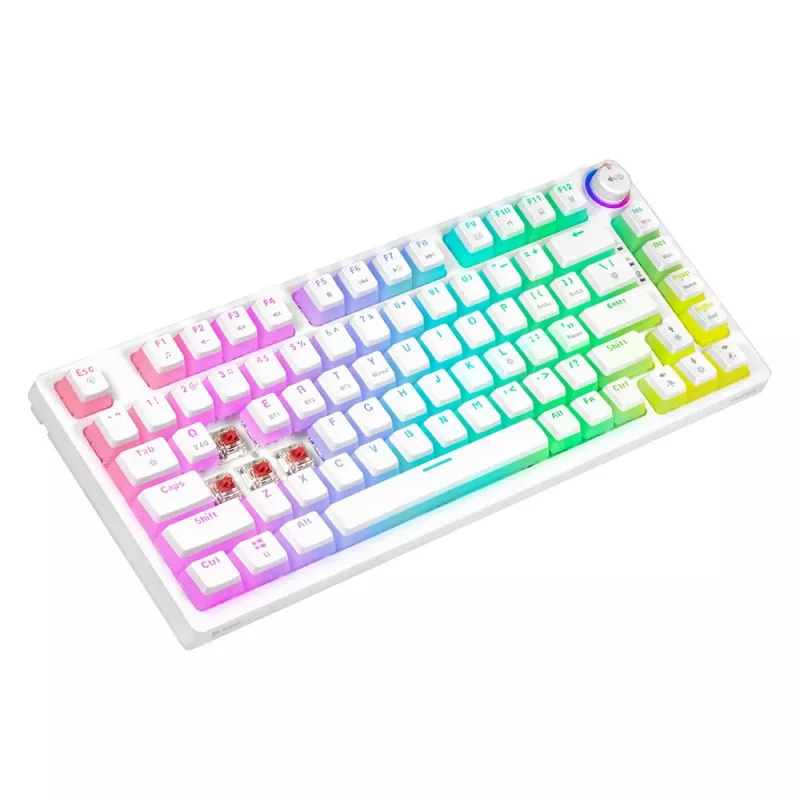 Spēļu klaviatūra Savio Phenix balta GAT RED PUD vadu bezvadu USB Bluetooth RGB LED