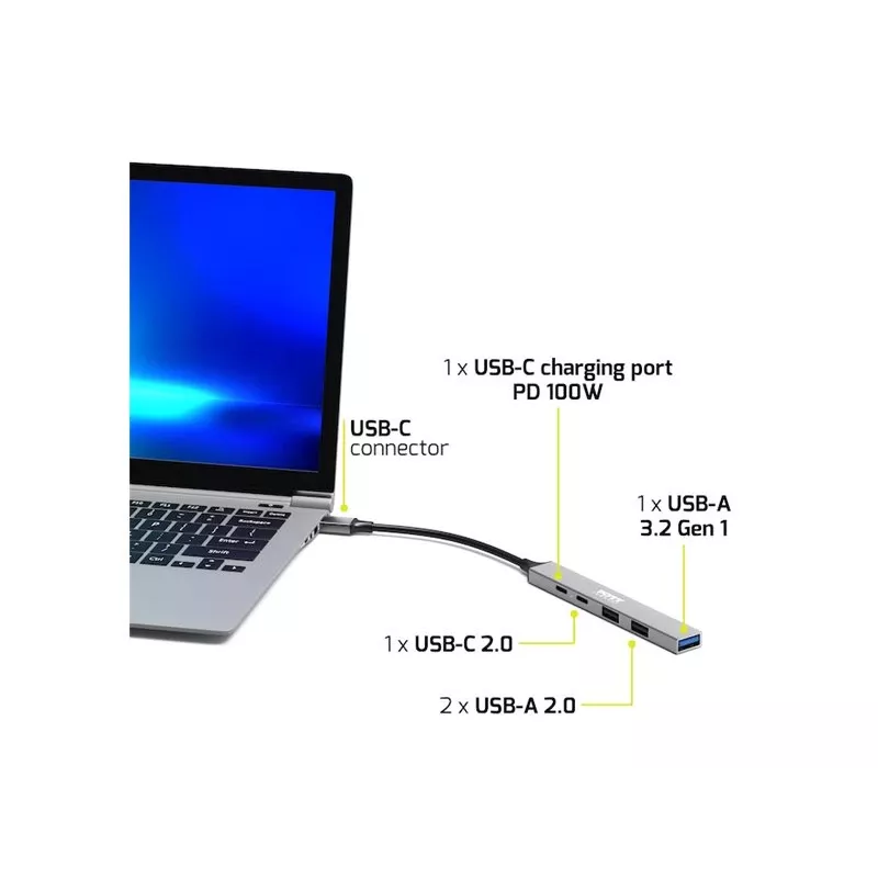 USB centrmezgls Port Designs 900163 Type-C 5000 Mbit/s Sudraba