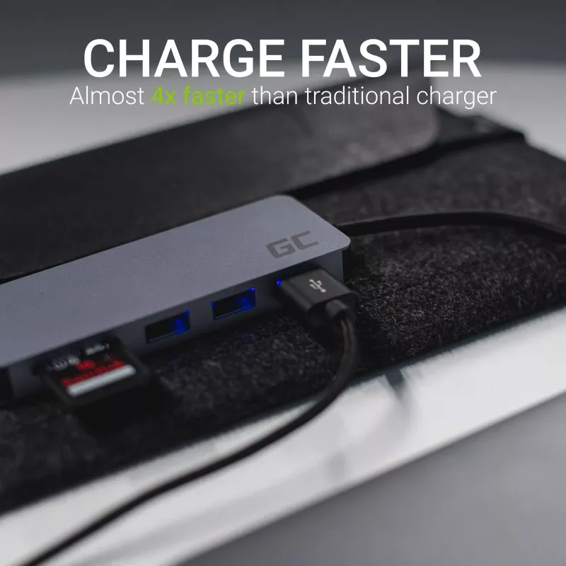 Green Cell AK50 - USB 3.2 Gen 1 (3.1 Gen 1) Type-C - USB 2.0 - USB 3.2 Gen 1 (3.1 Gen 1) Type-A - USB 3.2 Gen 1 (3.1 Gen 1) Type-C - microSD (TransFlash) - SD - sudrabains - Apple MacB