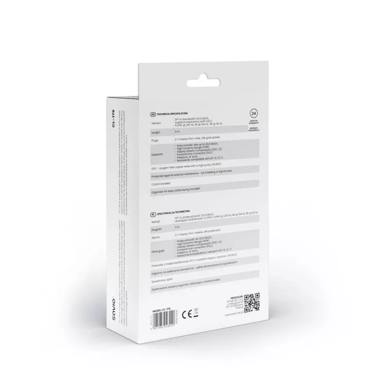 SAVIO DISPLAYPORT (M) - DISPLAYPORT (M) KABELIS, V1.4, 3 m, CL-176