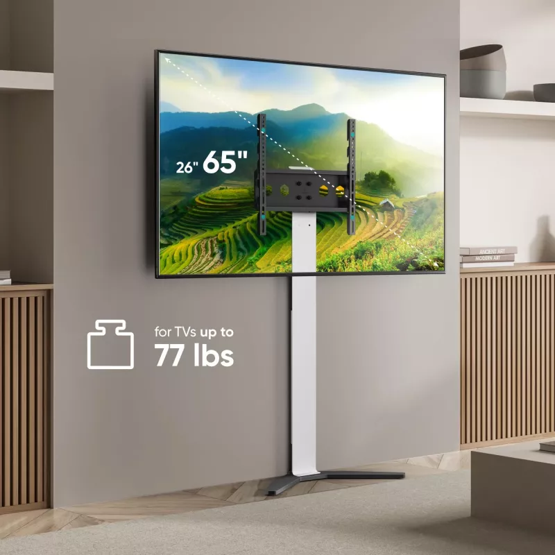 TV statīvs/stends ONKRON TS1140-W ekrāniem no 66 līdz 165,1 cm (26 collas–65 collas), 35 kg, VESA 100x100–400x400, augstums 880–1100 mm, balts