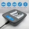 Bateriju lādētājs everActive NC1000MV2 — Ni‑MH 4 slotu USB‑C lādētājs, 4 elementi, 5 V, melns, 110×99×38 mm