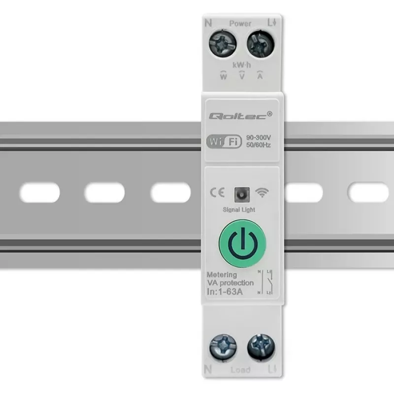 DIN-sliedes WiFi relejs QOLTEC 50881 — tīkla komutācijas relejs 63A elektrības instalācijām