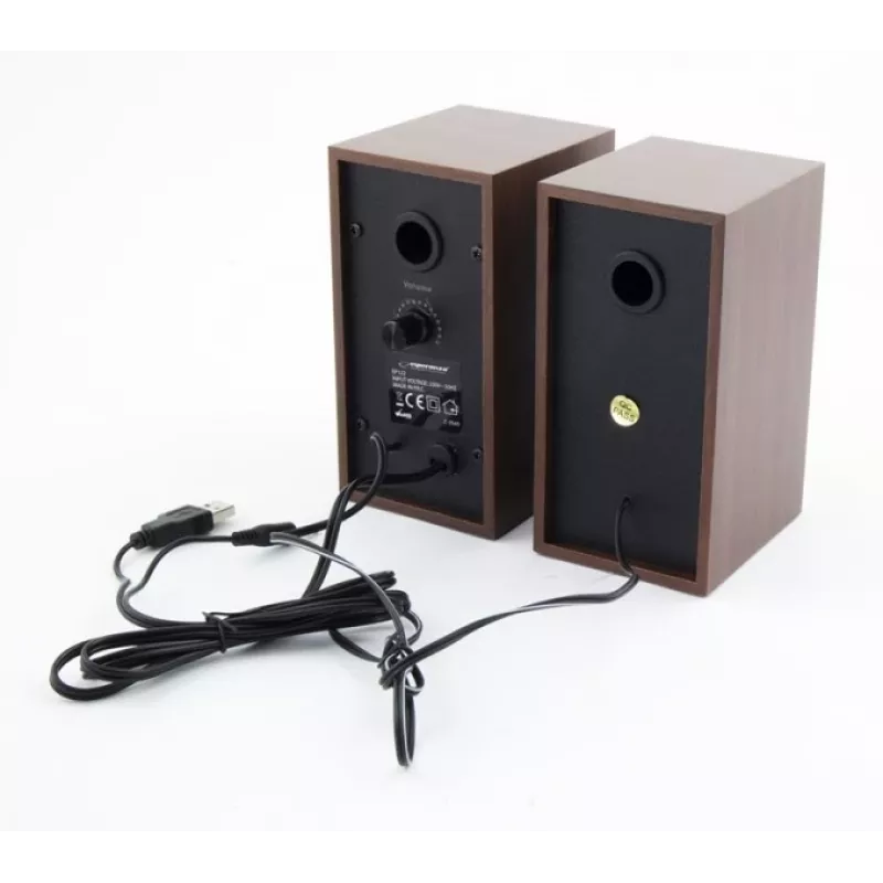 Skaļruņi ESPERANZA EP122 2.0 vadu galda skaļruņi, 2×6W RMS, koka korpuss, rotējoša skaļuma regulēšana, 60–20000 Hz