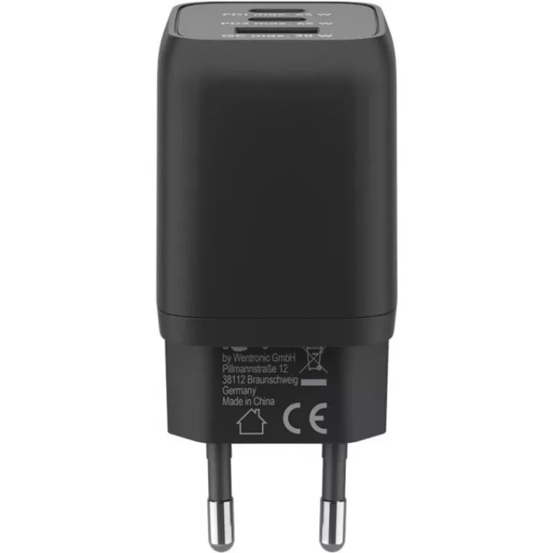 USB-C Ātrais lādētājs Nano, PD, GaN, 65 W, USB-C pīts kabelis (melns, 1x USB-A, 2x USB-C PD, Quick Charge 3.0, 1 metra kabelis)