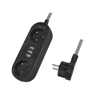 Power Extension LogiLink LPS262U 1.5m 2 AC Outlets Indoor Melns