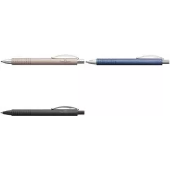 Uzspraužama izbīdāma lodīšu pildspalva Faber-Castell Essentio Melns, alumīnija korpuss, melna tinte, trekns uzgalis