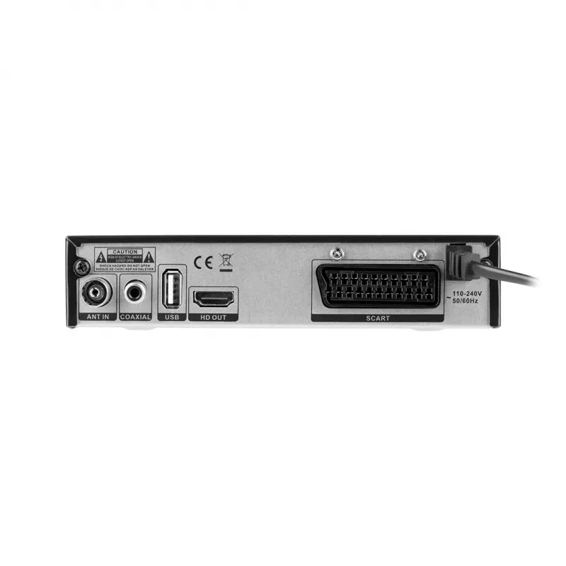 Digitālās TV uztvērējs Cabletech URZ0336C DVB-T/T2 H.265 virszemes tunieris, 470–862 MHz, 1 uztvērējs, HDMI, USB, SCART