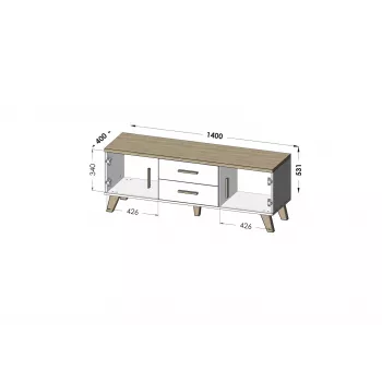 Cama RTV stand LOTTA 140cm Balts + sonoma oak