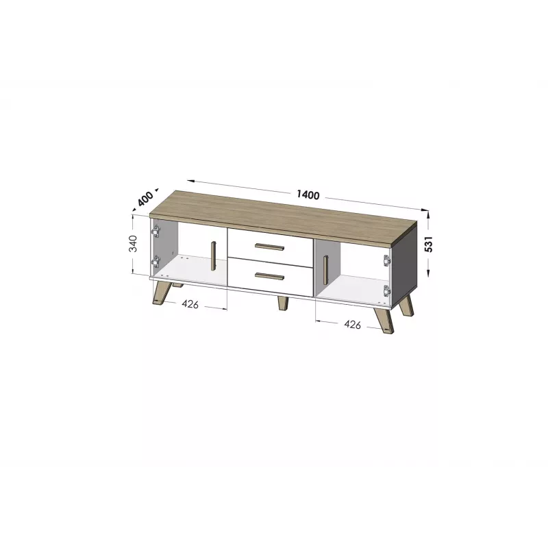 Cama RTV stand LOTTA 140cm Balts + sonoma oak