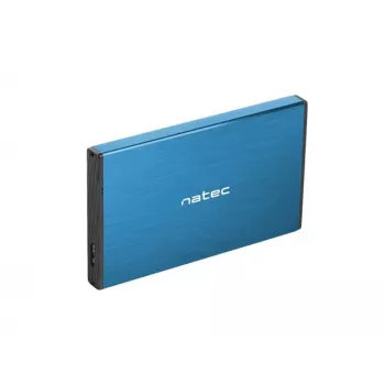 Ārējais HDD/SSD korpuss NATEC Rhino GO 2.5 collu — USB 3.0, SATA III, līdz 4 TB, 9,5 mm, alumīnijs, zils