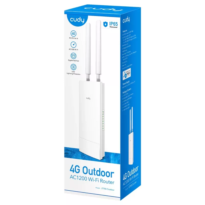 Cudy LT700 bezvadu maršrutētājs Gigabit Ethernet Divjoslu (2.4 GHz / 5 GHz) 4G Balts