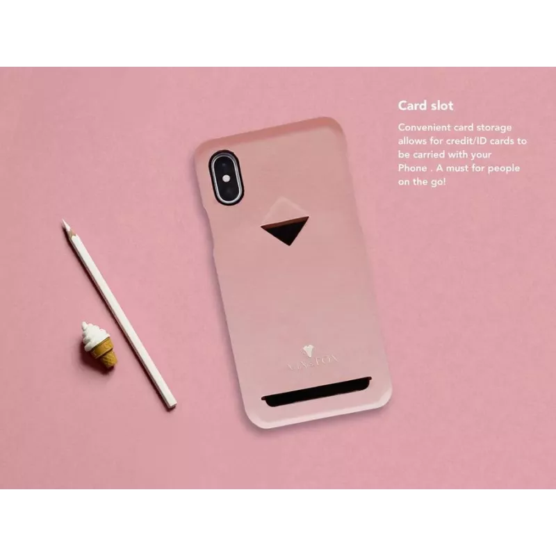 VixFox karšu nodalījuma aizmugures apvalks iPhone X/XS — rozā aizsardzības tālruņa maciņš ar karšu kabatiņu