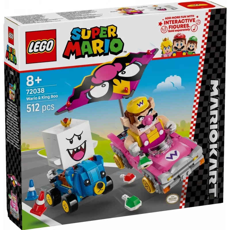 LEGO konstruēšanas rotaļlietu komplekts 72038 Super Mario Mario Kart Wario King Buu Huu – tēlu figūras un trases elementi