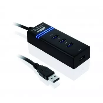 USB 3.2 Gen 1 Type-A 4 portu centrmezgls IBOX IUH3FB, 5000 Mbit/s, melns, 0,5 m kabelis