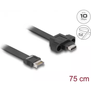 DeLOCK USB plakanais kabelis Type-E Key A 20 pin vīrišķais uz USB Type-C sievišķais 75 cm
